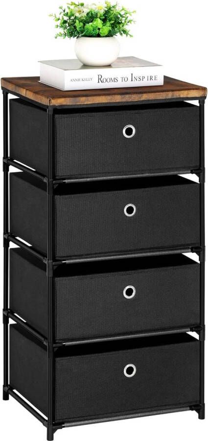 4 Lade Dressoir Stoffen Dressoir Opbergtoren Grote Capaciteit Dressoir Closet Organizer Unit voor Slaapkamer Slaapzaal Hal Ingang Zwart