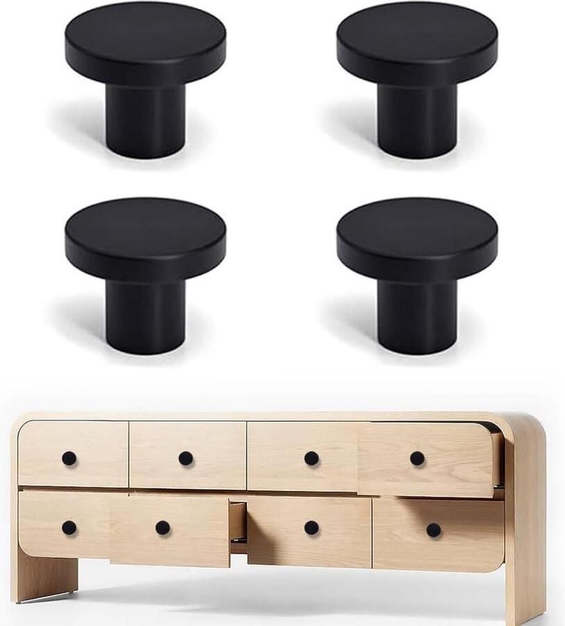 4 meubelknoppen van roestvrij staal mat zwart voor laden en kasten HTML content nodig