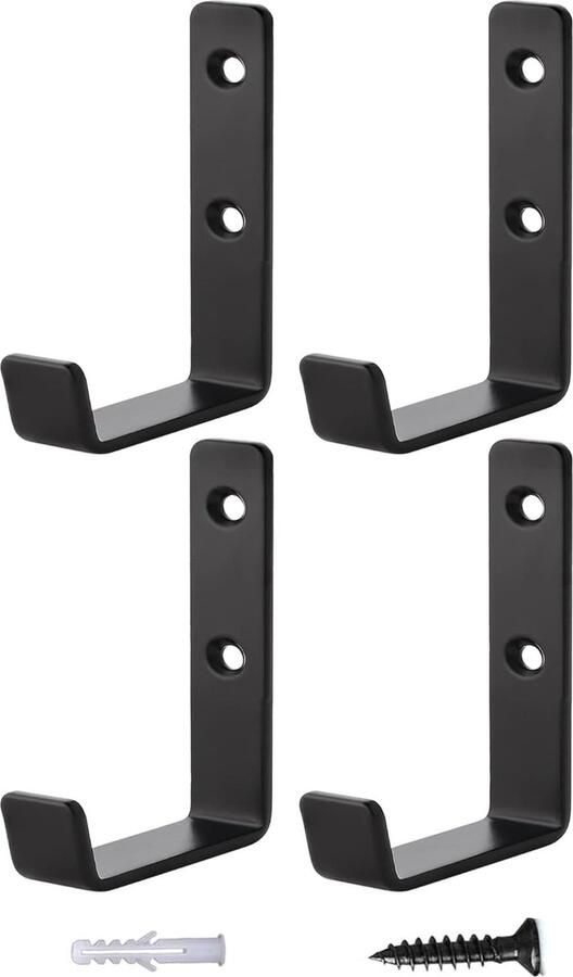 4-Pack kapstokhaken Aan de muur gemonteerde zware kapstokhaak Metalen hanger enkele haak Kapstokhaak met schroeven Aan de muur gemonteerde dubbele haak Stevige metalen hangerhaak Geschikt voor badkamer slaapkamer (zwart)