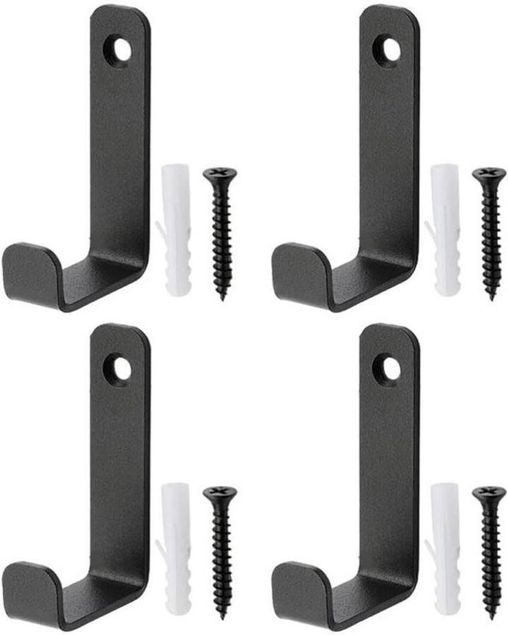 4-Pack kapstokhaken Aan de muur gemonteerde zware kapstokhaak Metalen hanger enkele haak Kapstokhaak met schroeven Aan de muur gemonteerde dubbele haak Stevige metalen hangerhaak Geschikt voor badkamer slaapkamer (zwart)