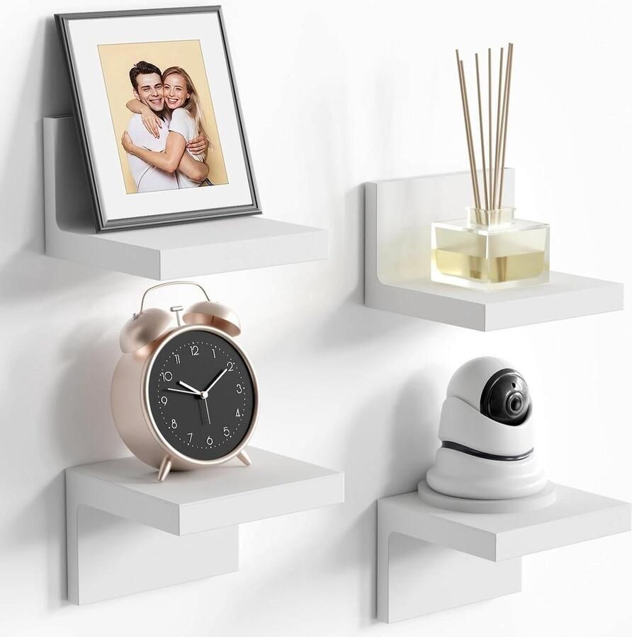 4 Pack Kleine Zwevende Plank Mini Wandplank Voor Wanddecoratie (Pak van 4) Wit