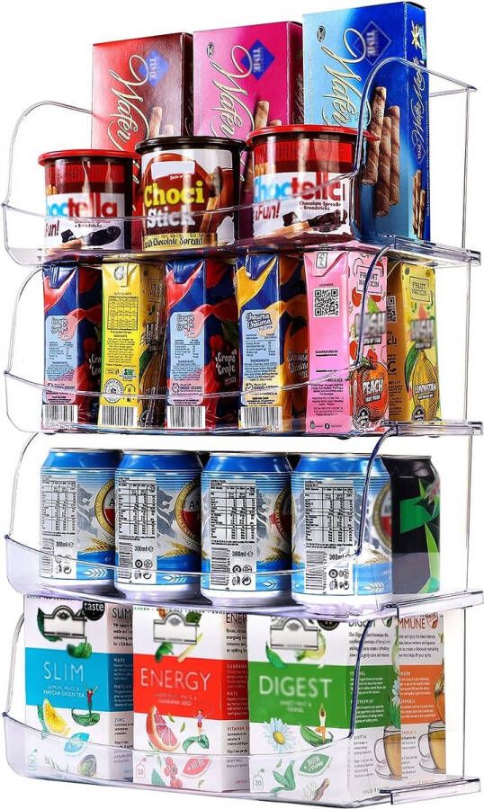 4-pack koelkastorganizers Open en stapelbare keukenorganizer voor kasten werkbladen badkamers en kantoren (doorzichtig)