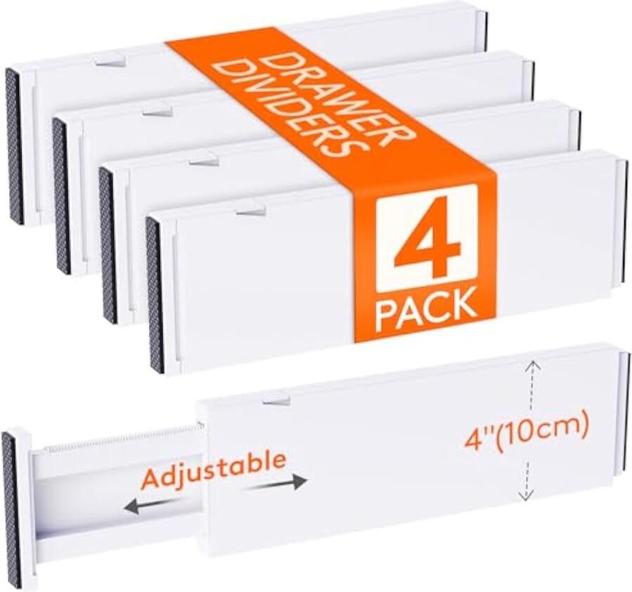 4 Pack Ladeverdelers Plastic 10 cm Hoog 34 3-55 9 cm Verstelbare Lade Organisers voor Kleding Uitbreidbare Ladeverdelers in Slaapkamer Badkamer Keuken Kantoor Organisatie en Opslag