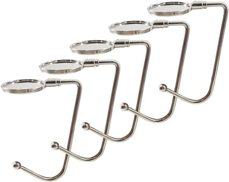 4 Pack Metalen Portemonnee Haak Hanger Handtas Hanger voor Tafel Rugzak en Schoudertas Zilver