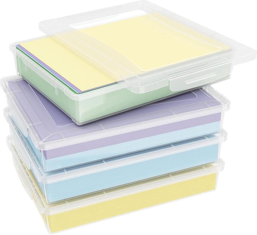 4 Pack Plastic Multi-function Storage Box with Locked Lids A4 Paper Classroom Organization Craft Supplies Documents Magazines Storage