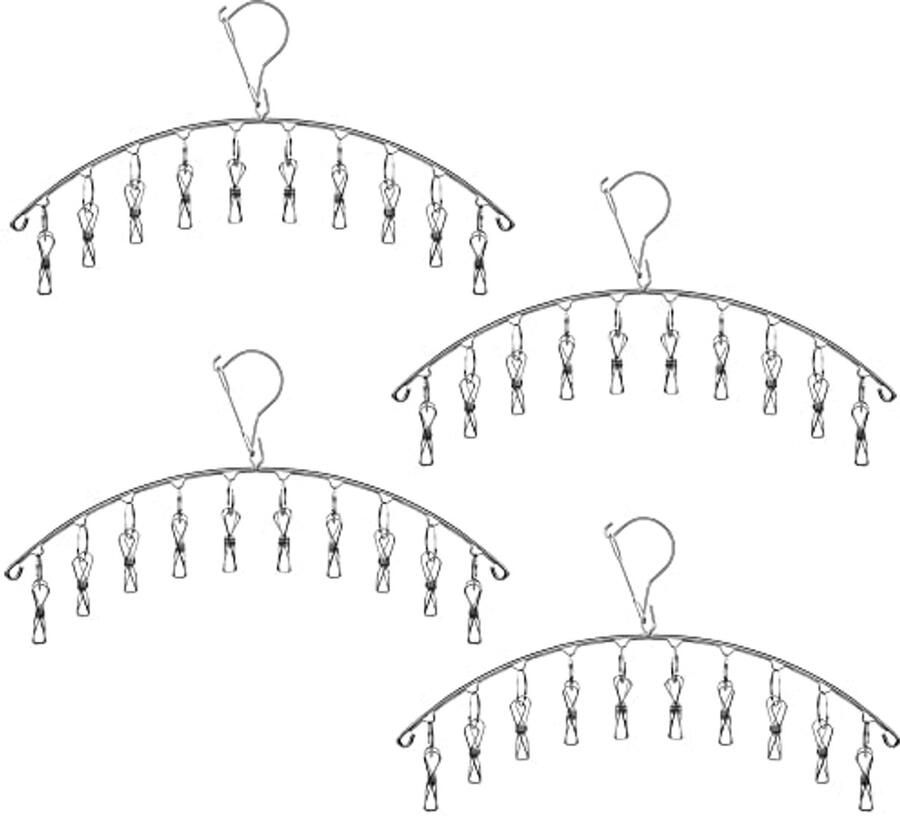 4 Pack RVS Droogrek Kleerhanger met 10 Clips voor Sok en Kleding