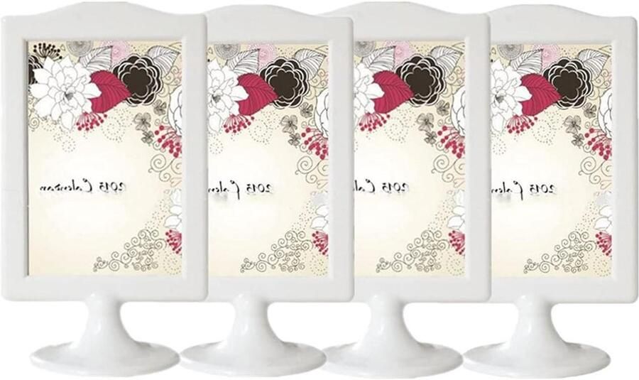 Allecto Plus Staande Fotolijsten 4-Pack voor 4x6 Inch Foto's Dubbelzijdige Tafel Menu Display Standaard School Bruiloft Feest Nummerhouder Kleuren