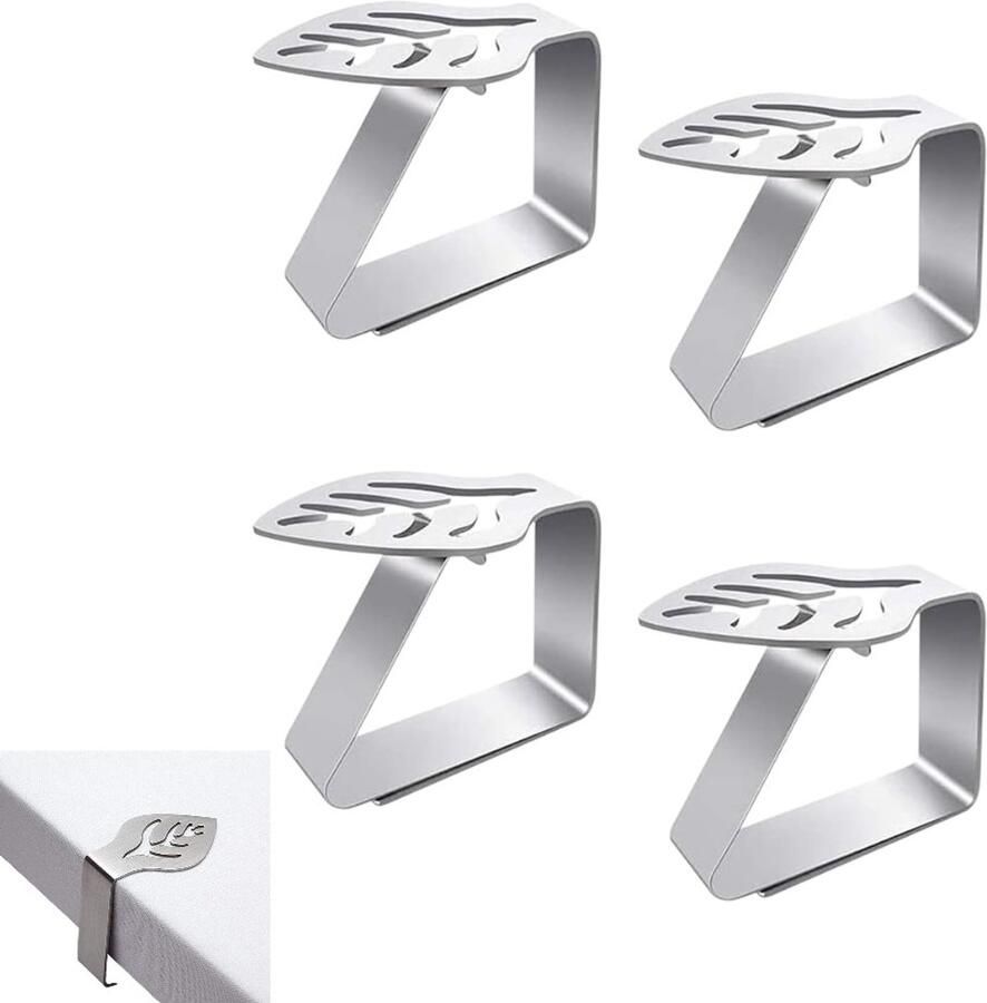4-Pack tafelkleedklemmen roestvrij staal antislipklemmen picknicktafelklemmen verdikt stevig roestvrij staal tafelkleedklemhouder perfect voor binnen en buiten thuis keuken restaurant feest (blad)