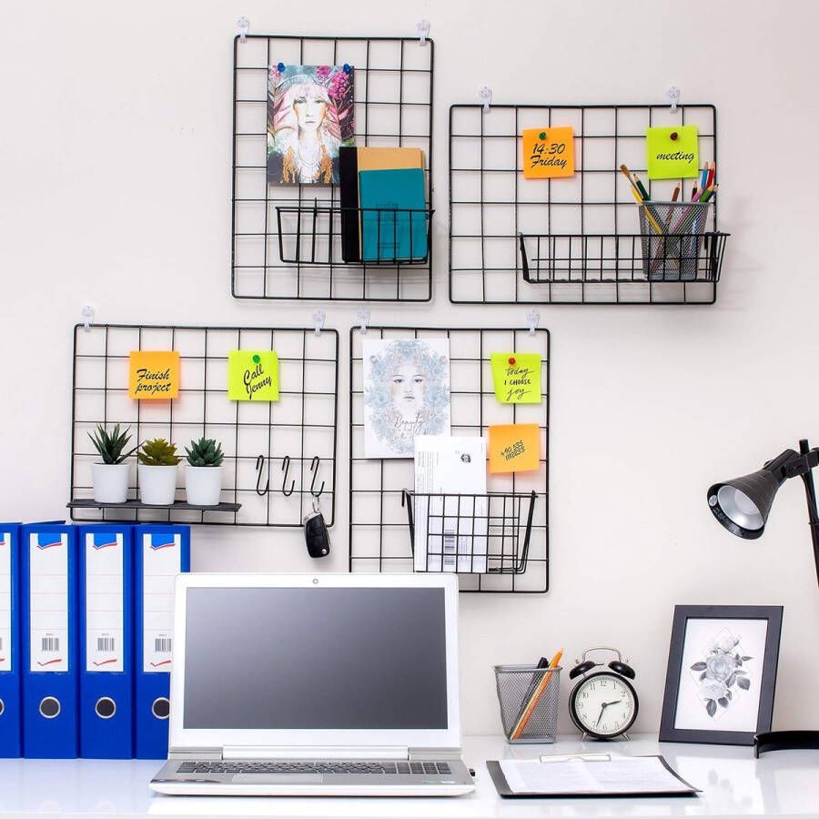 Senza Marchio 4 Pack Wandrek Fotorek Memobord Metaal Industrieel Zwart & Magnetisch Fotolijst Voor Studentenkamer Keuken Gang Woonkamer Studeerkamer Badkamer WC Home Decor Display