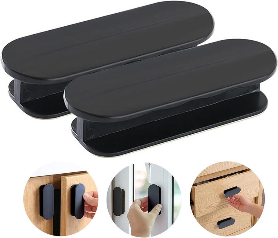 4-Pack Zelfklevende Balkon Deurgrepen Buiten Patio Deurgrepen voor Meubelgrepen Raamgrepen-Ponsvrije raamgrepen schuifdeurgrepen zelfklevende kastgrepen-Zwart