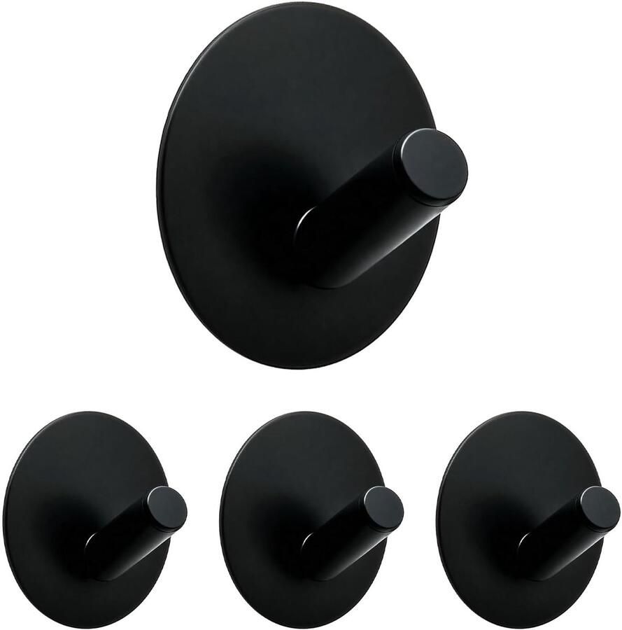 4-pack zelfklevende haken voor garderobe badkamer douche toiletartikelen keuken opbergruimte waterdicht en duurzaam zwart