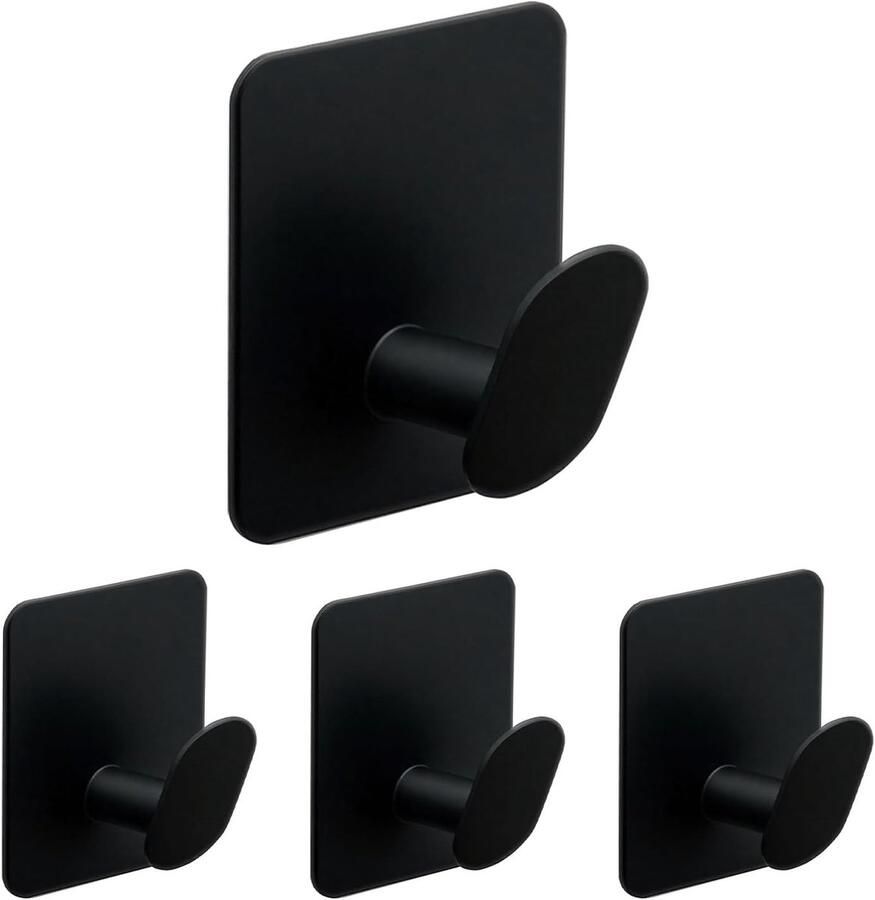 4-pack zelfklevende handdoekhouders met haakjes voor garderobe badkamer douche toiletartikelen en keukenopbergers waterdicht en duurzaam zwart