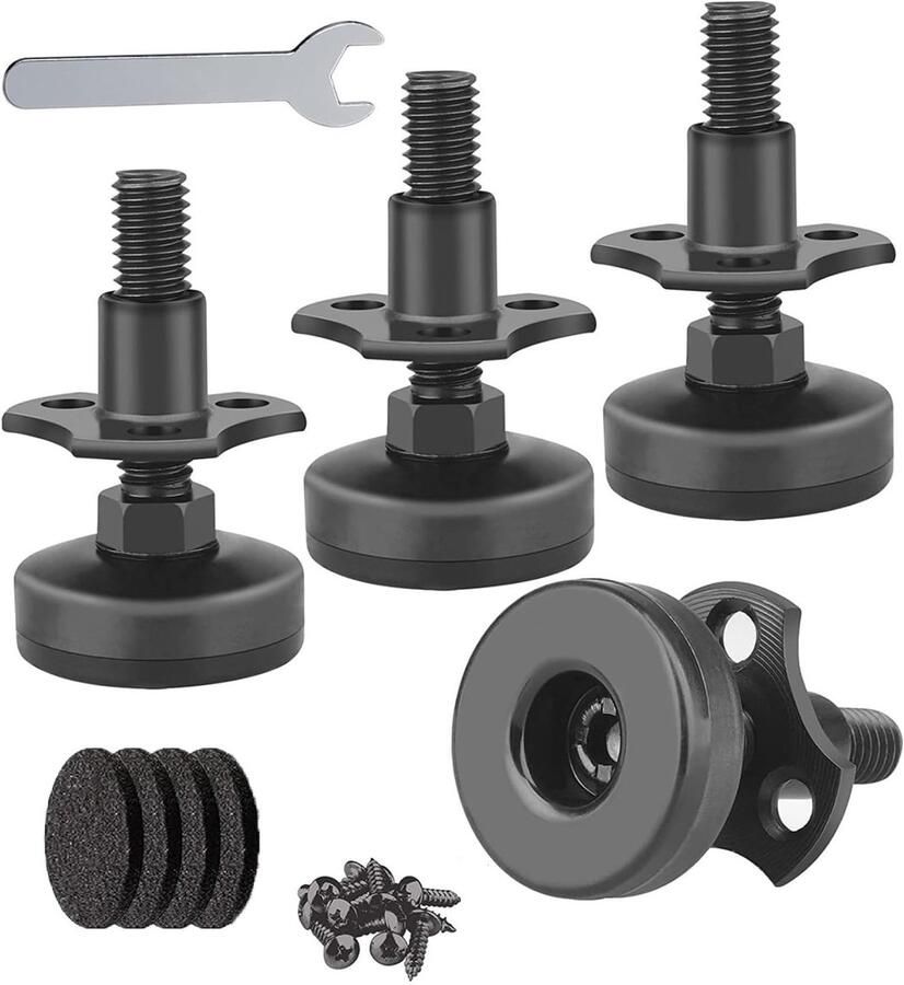 4-pack zware meubelwaterpassen 3 8-16 schroefdraadvoeten met schroeven en sleutel voor tafels stoelen banken bureaus kasten ondersteunt 1320 lbs Zwart