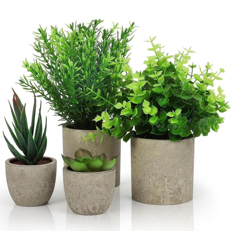 4 Pak Artificiële Binnen Potplanten Nep Plastic Eucalyptus Slangen Tong Gras Groen Kantoor Bureau Tafel Decoratie