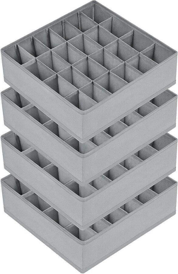4 Pcs 24 Cell Foldable Socks and Underwear Storage Boxes (Drawer Dividers Organizer Fabric Boxes for Storing Socks Hemp)