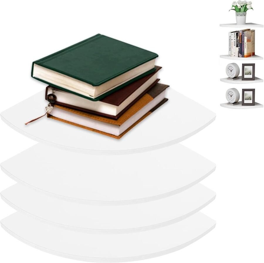 4 Pcs Hoekplanken Wandplanken Witte Drijvende Hoekplanken voor Keuken Slaapkamer Woonkamer Kantoor