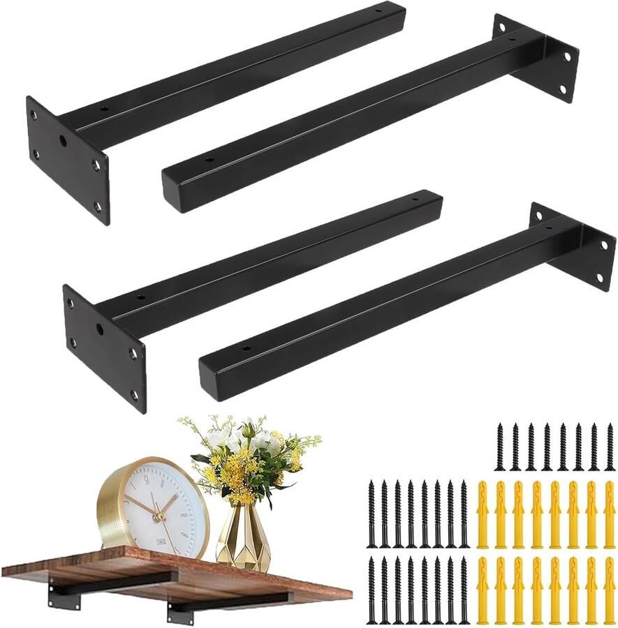 4 Pcs Shelf Holders 30 cm Invisible Black Shelf Corner Heavy Load 100 kg Load Capacity Stainless Steel Waterproof Wall Carrier Metal Wall Shelf Holder for Kitchen Industry Draagvermogen Hoeksteun
