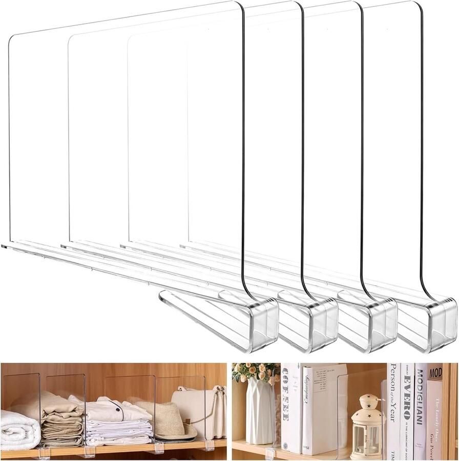 4 Pcs Transparante Plankverdelers Multifunctionele Acryl Plankverdelers voor Kasten Wardrobe Keuken Boekenkast