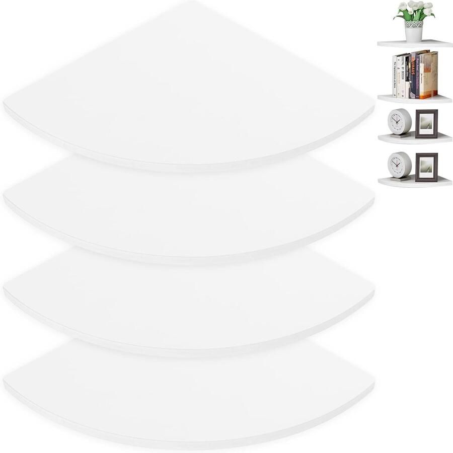 4 Pcs Wandplanken Hoekplanken Witte Drijvende Hoekplank voor Keuken Slaapkamer Woonkamer Kantoor