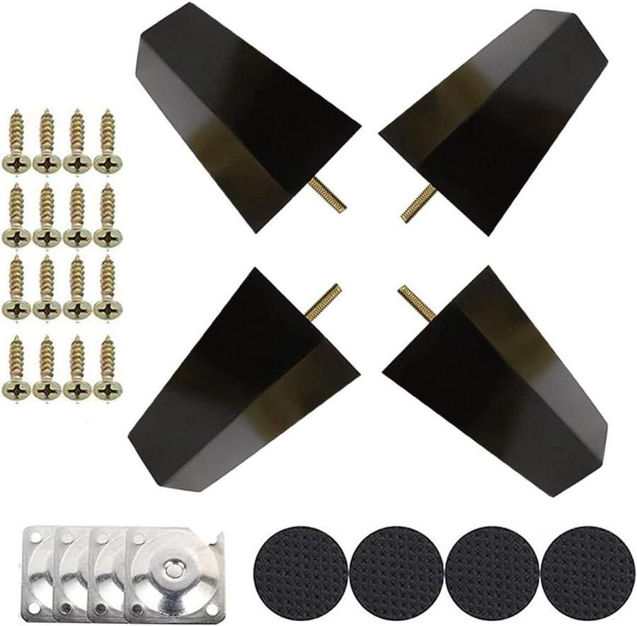 Wooden Sofa Legs 6cm 10cm 15cm Replacement Furniture Legs Black with Screws and Felt Glides for Sofa Bed Cupboard Footstool Set of 4