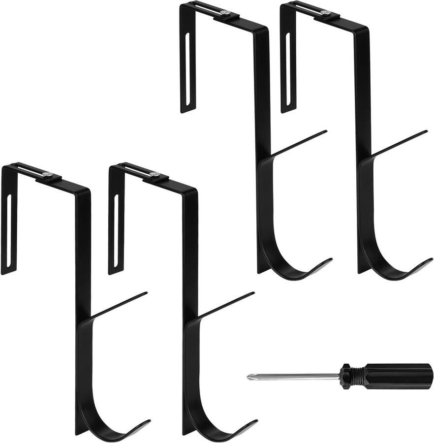 4 Piece Cabinet Wall Hooks Metal Adjustable Double Cabinet Hooks Hangers with a Cross Screwdriver Universal Divider Wall Hanger Set for Panels of 3.5 x 9cm Thickness (Black)