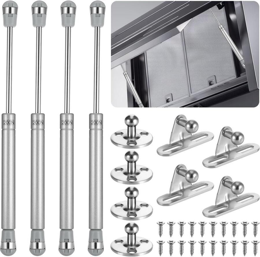 4 Pieces Hydraulic Gas Pressure Damper 200 N 20 kg Door Damper for Flaps Cabinet Door Shock Absorber Kitchen Cabinet Soft Close Valve Spring for Cupboard Wardrobe Toy Box Accessoires