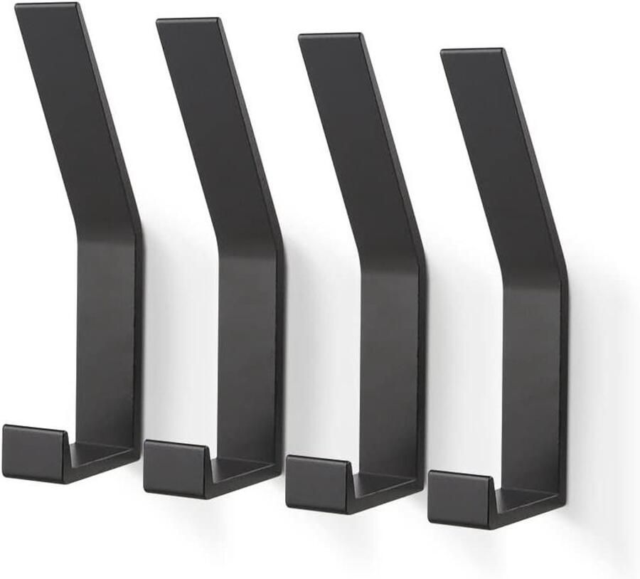4 Pieces Modern Coat Rack (Screws Invisible!) Clothes Hooks Heavy Duty Ideal For Bathroom Kitchen Office Toilet (Black)