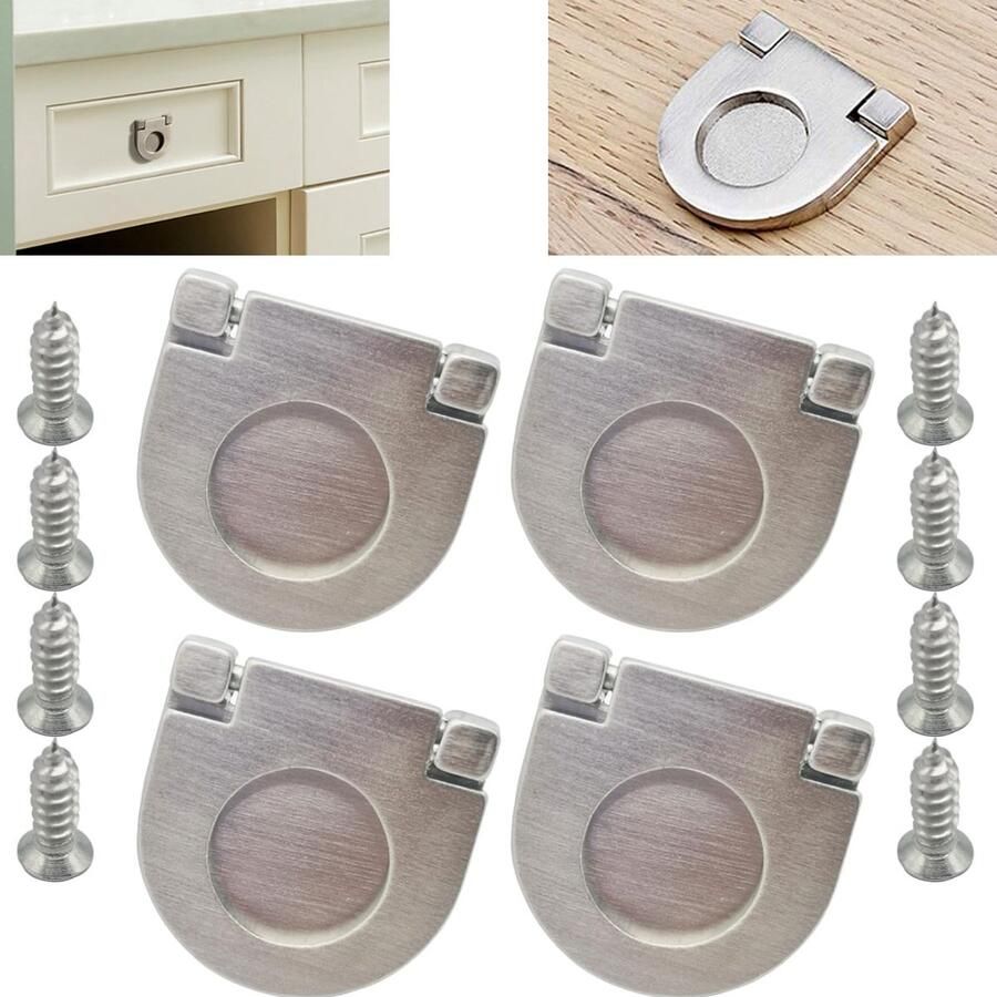 4 Pieces Stainless Steel Invisible Handles Cupboard Drawer Cabinet Accessories with Screws (35mm) Kitchen Cabinet Door Handles Cupboard Drawer Bedroom Furniture Pull with