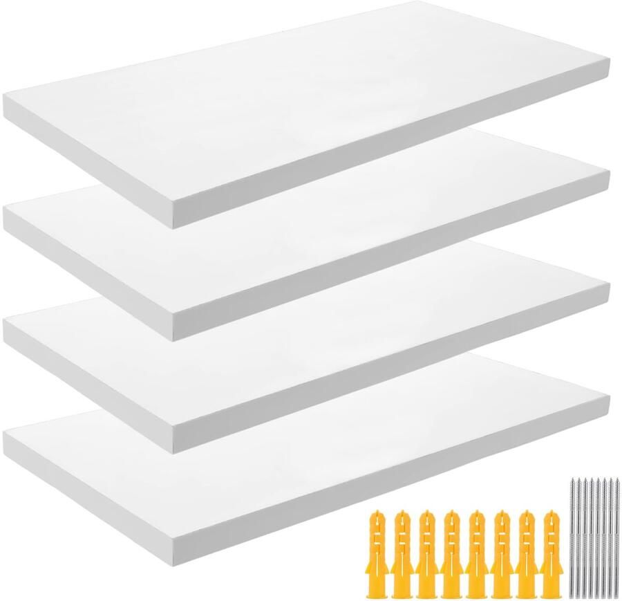 Ibenzoa Stijlvolle Set van Vier Zwevende Wandplanken in Tijdloos Wit Design voor Elke Ruimte