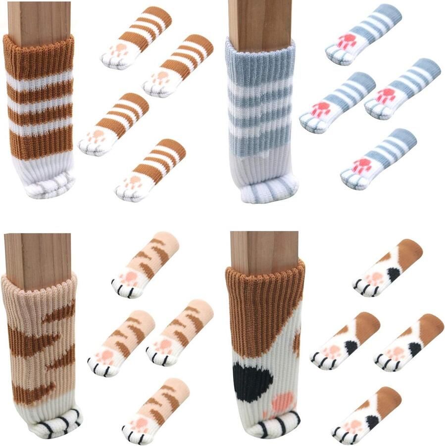 4 Sets Stoel Sokken Kattenpoot Ontwerp 16 Stukken Meubel Poot Beschermers Anti-Kras en Geluiddempende Kussentjes voor Tafel Bureau Bank Bed Kast