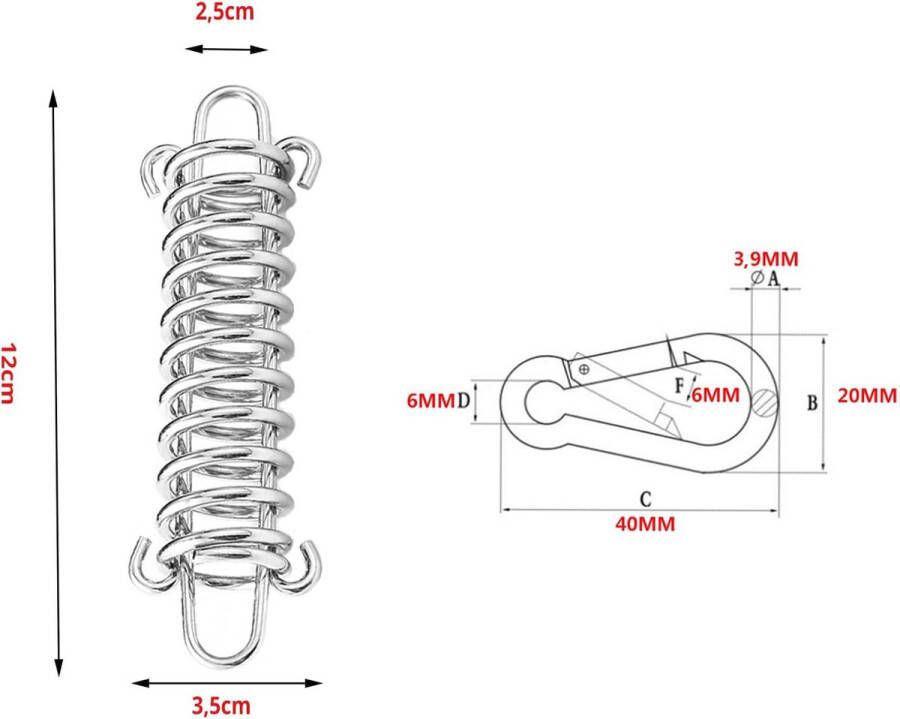 4 sets trekveren met haken luifelbevestiging roestvrij staal zeer sterke trekveer zonnezeil bevestigingsset voor veilige montage voor campingtent zonnezeil luifel en outdoor