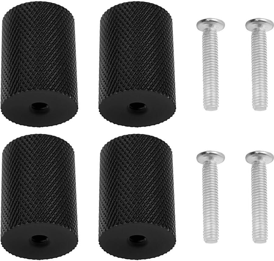 4 STKS Gekartelde Cilinder Knop Handvat 25mm x 18mm Compatibel met Elke Kast Draw Cabinet Unit Kast Knop Gekartelde Pull Handvat Zwart