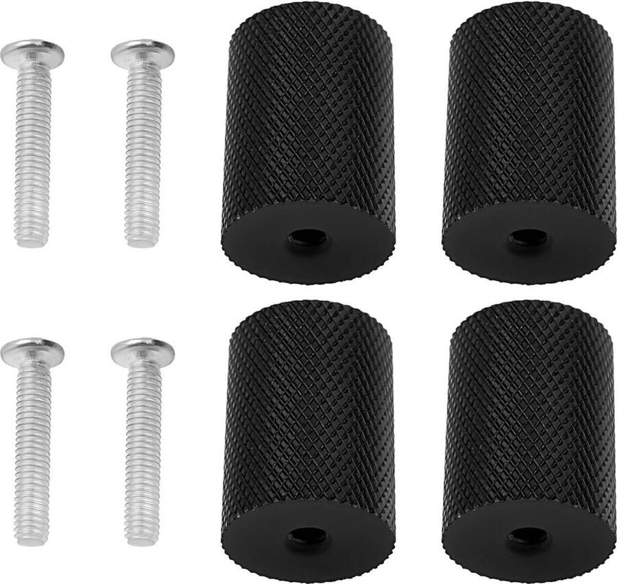 4 STKS Gekartelde Cilinder Knop Handvat 25mm x 18mm Compatibel met Elke Kast Draw Cabinet Unit Zwart Washing Machine