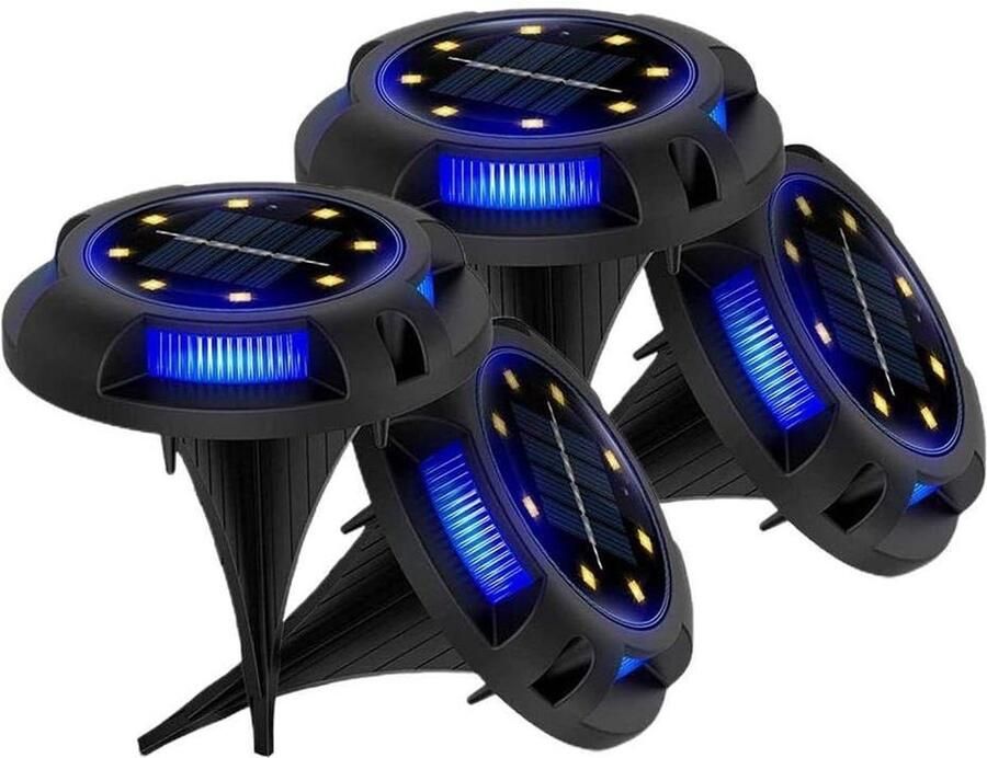 4 STKS Solar Tuin Verlichting Outdoor Verlichting met 12 LEDs Decking Lights Floor Grond Licht IP65 Waterdicht Warm Wit LED Licht met Sensor voor Gazon Patio Pathway Yard Oprit