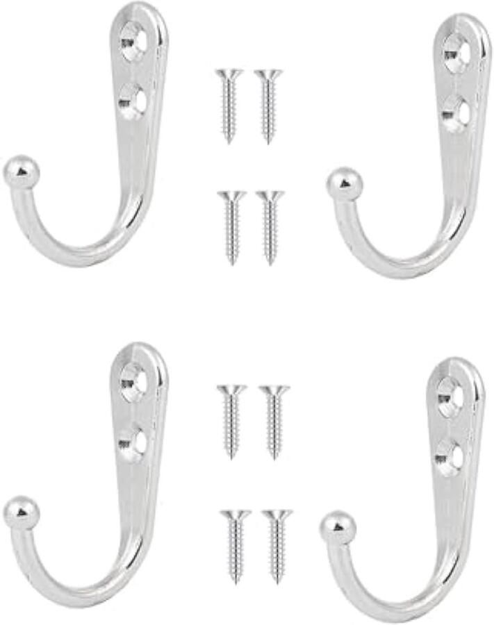 4 STKS Wandmontage Haken Kapstokhaken Retro Deur Robe Haak voor Opknoping Handdoek Kleding Hoed Key Cup Enkele Metalen Haak Doek Hanger voor in Slaapkamer Badkamer Keuken Kast (met 8 Stks Schroeven) -Slever