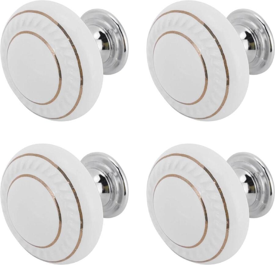 4 Stks set Keramische Handvat Retro Slingerknop Kast Lade Garderobe Handvat Meubels Hardware Accessoires(1043 dubbele gouden cirkel wit)