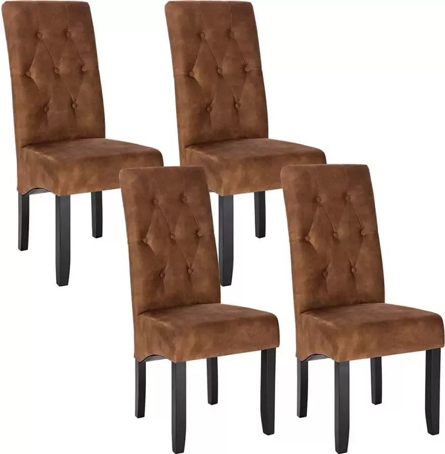 4 Stucks Eetkamerstoelen Eetstoelen gemaakt van Fluweel Keukenstoelen met leuning Bruin