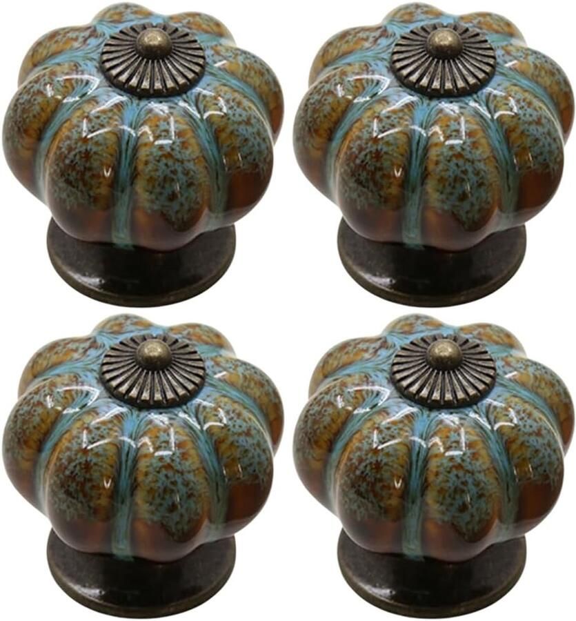 4 stuk Pompoengreep Keramische kastgreep Antieke ladegreep Vintage pompoen keramische ladegreep Luipaardprint Blauw 40*40mm Geschikt voor kasten kaptafels badkamers kledingkasten