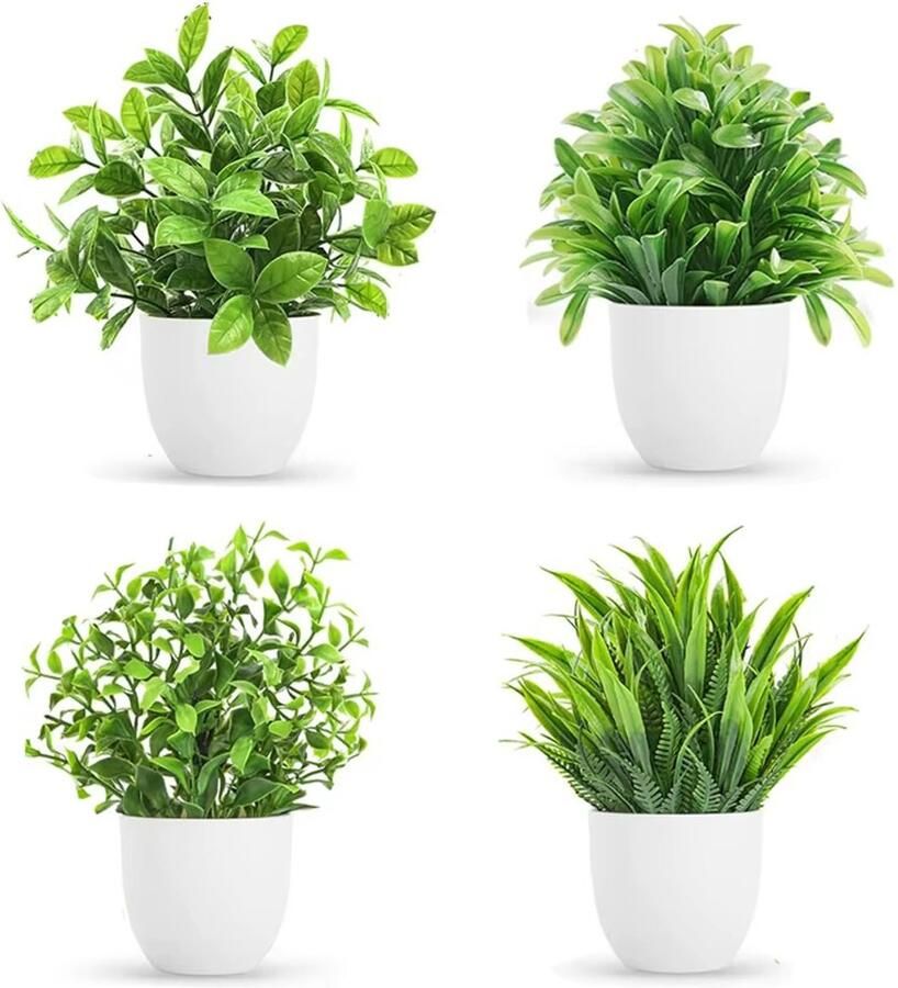 4 stukken kunstmatige planten met potten kleine kunstmatige plastic plantendecoratie decoratieve plantenplastic nepplanten kunstmatige planten voor bureau woonkamer kantoor en badkamerdecoratie