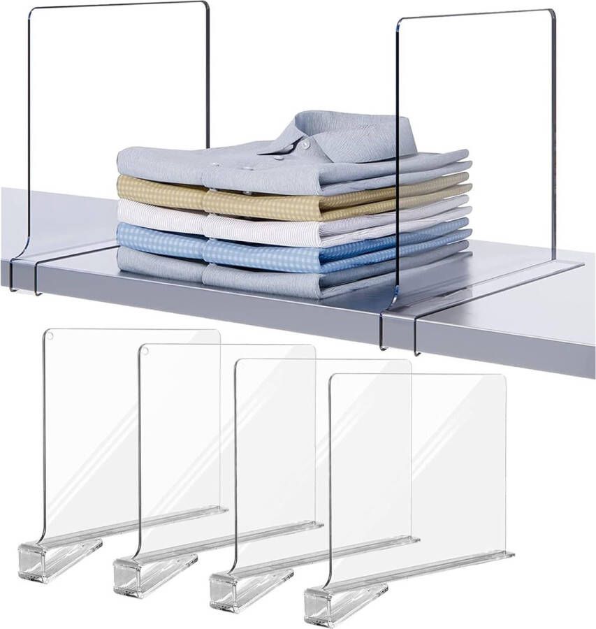 4 stuks acryl kledingkast plankverdelers multifunctionele plankverdelers scheidingswandrek organizer voor kledingkasten kasten boekenrekken (4 stuks)