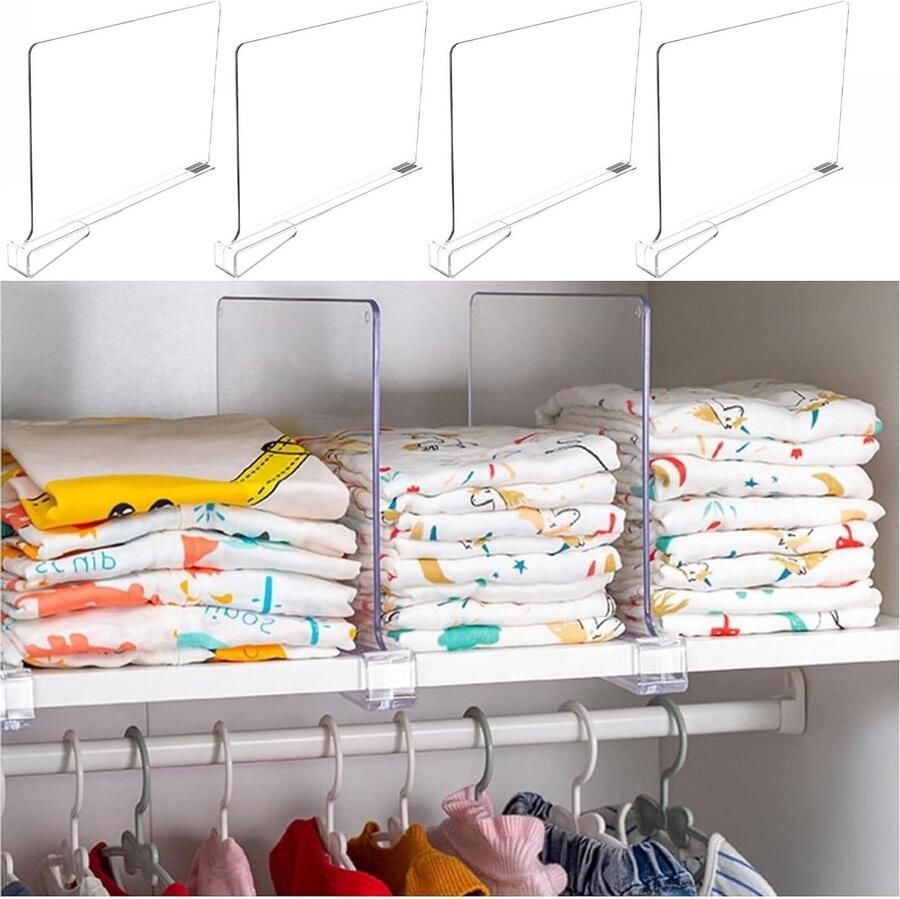 4 stuks acryl plankverdelers: 30 x 20 cm transparante multifunctionele kledingorganizer voor kasten slaapkamer keukenkasten zonder boren