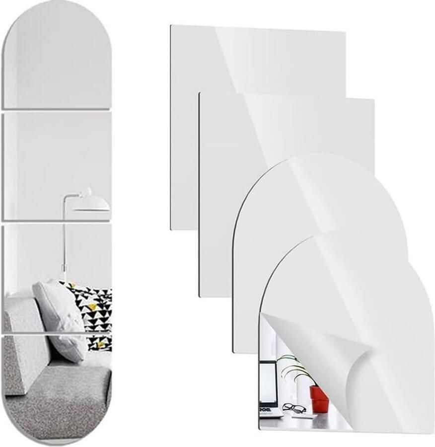4 stuks acryl spiegel muurstickers 30x30 cm zelfklevende spiegels op ware lengte tegel ovale plakspiegelstickers voor muren slaapkamer badkamer kast doe-het-zelf decoratie