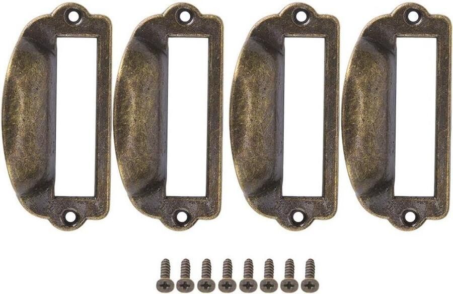 4 stuks antiek groen bronzen medische kastframe trekt kaarthouder lade trekken etikettenhouder vintage lade box kast handvat met 8 schroeven