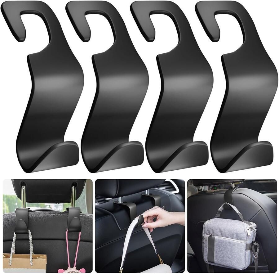 4 Stuks Autostoel Hangers Auto Kapstok Houder haak boodschappentas Rugleuning Organizer Kunststof autohaak Interieur Accessoires Zwart