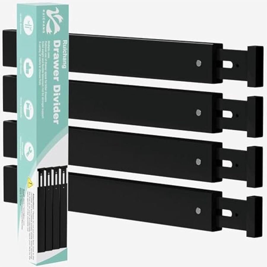 4 stuks bamboe keukenlades organizer verstelbare opbergorganizers voor slaapkamer sokken en ondergoed uitbreidbare antislip grote ladeverdelers opbergverdelers voor kast kantoor ladekast (zwart)