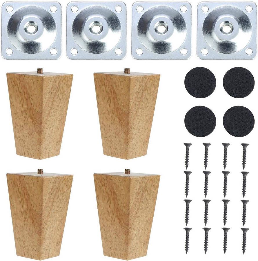 4 stuks bankpoten 10 cm houten meubelpoten vierkant conisch massief vervangende meubelvoeten fauteuil kastvoeten voor poef bank dressoir