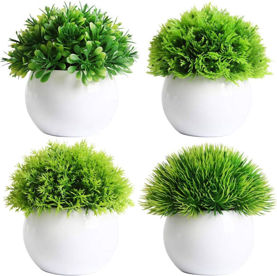 4 stuks decoratieve kunstplanten kleine nepplanten binnen mini plastic faux planten in witte potten voor thuis bureau decor vensterbank buiten tafeldecoraties