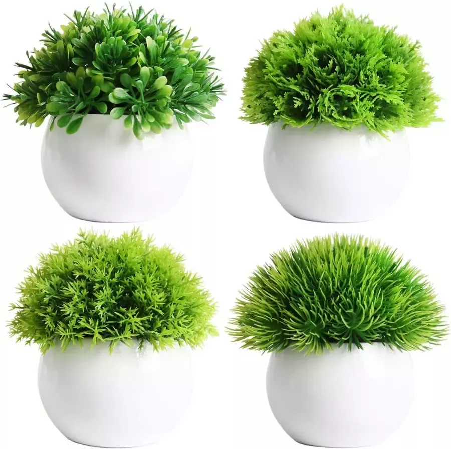 4 stuks decoratieve kunstplanten kleine nepplanten binnen mini plastic faux planten in witte potten voor thuis bureau decor vensterbank buiten tafeldecoraties