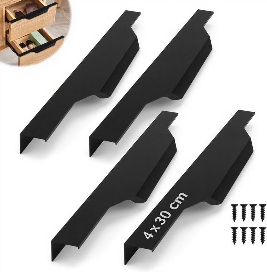 4 stuks deurgrepen kast keukenkastgrepen 30 cm verborgen ladegrepen moderne kastgreep met 8 schroeven voor laden kast keukenkastdeur interieuraccessoires