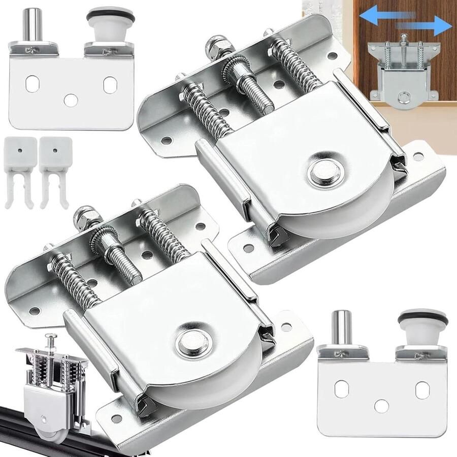 4 Stuks Duurzame Metalen Wielen voor Schuifkast Deuren Vervanging voor Kledingkast of Raam Zilver Inclusief Bevestigingsmateriaal